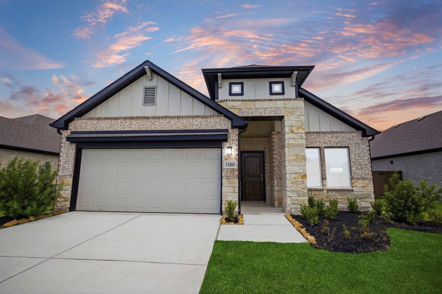 Front exterior of a new home in Creekhaven, Iowa Colony, TX, highlighting curb appeal (Image 27). Front exterior of a new home in Creekhaven, Iowa Colony, TX, highlighting curb appeal (Image 27).