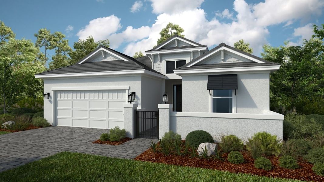 Representative exterior photo of a completed home built from the Sereno by Taylor Morrison in Esplanade at McKinnon Groves, Winter Garden, FL (Image 1).