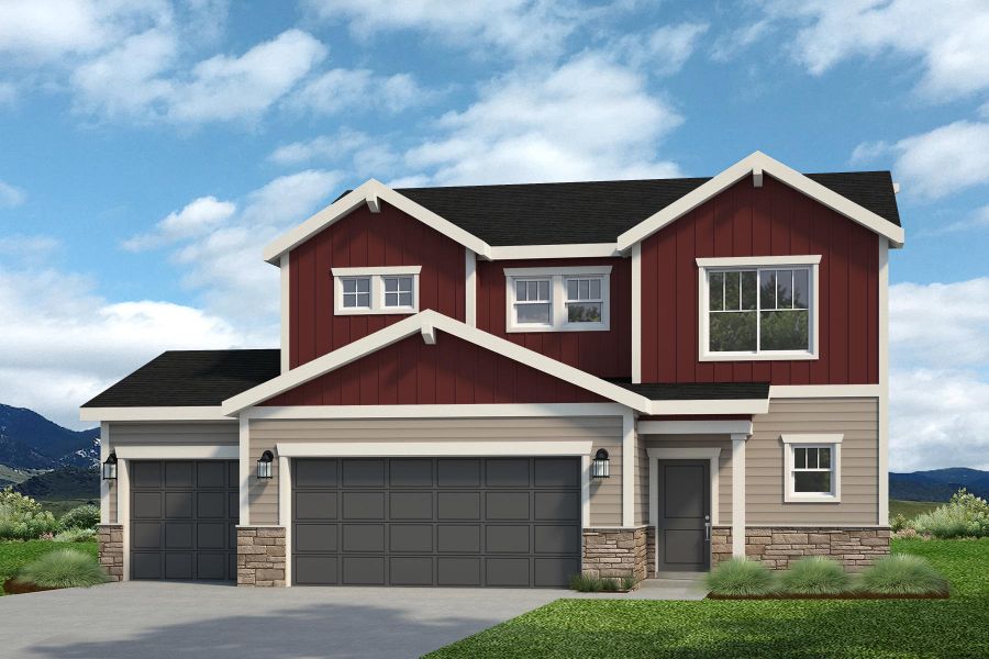 Representative exterior photo of a completed home built from the Weston by Baessler Homes in Hudson Hills, Hudson, CO (Image 1). Representative exterior photo of a completed home built from the Weston by Baessler Homes in Hudson Hills, Hudson, CO (Image 1).