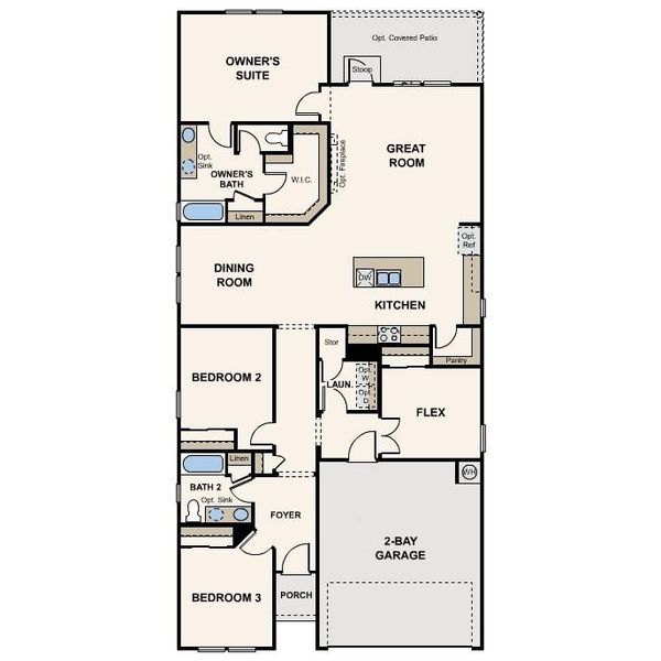2D floor plan layout of this home in The Overlook at Trinity Ranch, Elgin, TX (Image 3).