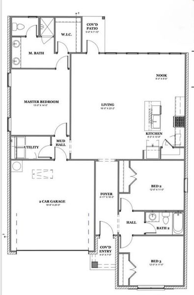 2D floor plan layout of this home in Courts of Bonnie Brae, Denton, TX (Image 3).