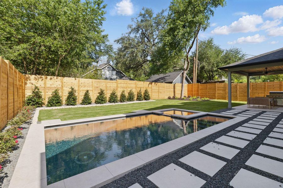 View of pool featuring a fenced backyard and a patio area