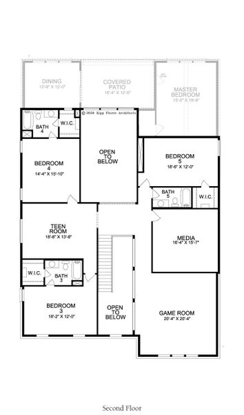 2D floor plan layout for the Pacifica by Landon Homes in Fields - Brookside North, Frisco, TX (Image 4).