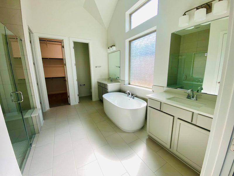Primary Bath Retreat with dual vanities, soaking tub & walk-in shower