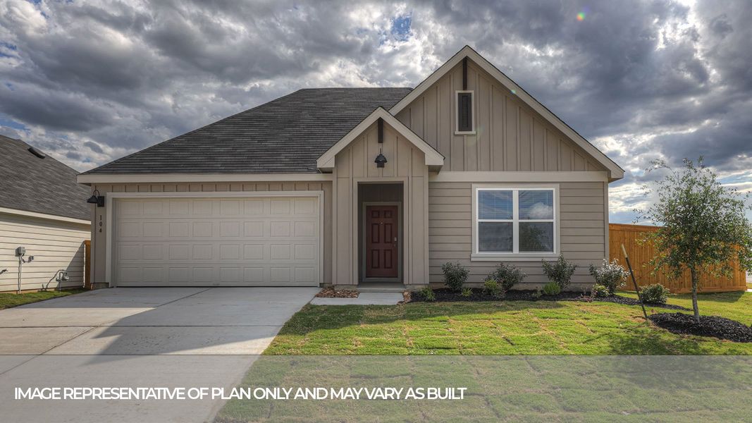 Representative exterior photo of a completed home built from the The Irvine by D.R. Horton in Trace, San Marcos, TX (Image 2). Representative exterior photo of a completed home built from the The Irvine by D.R. Horton in Trace, San Marcos, TX (Image 2).