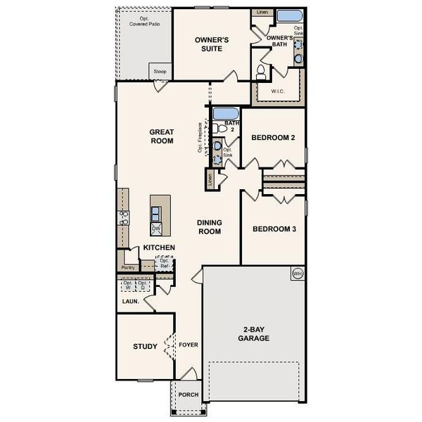 2D floor plan layout of this home in The Glen at Stallion Run, Buda, TX (Image 2).