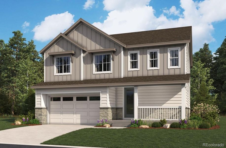 Front exterior of a new home in Harvest Crossing, Aurora, CO, highlighting curb appeal (Image 1). Front exterior of a new home in Harvest Crossing, Aurora, CO, highlighting curb appeal (Image 1).