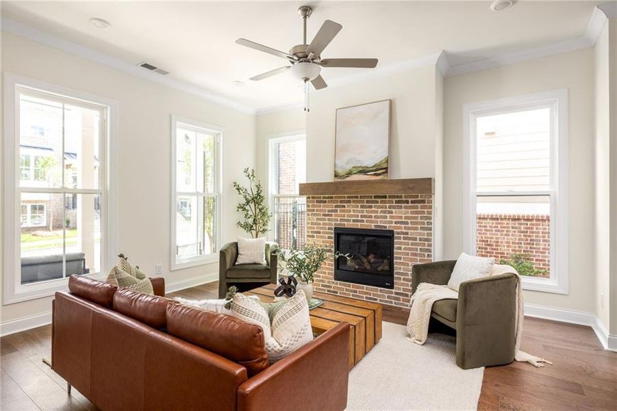 Furnished interior view inside a new home in Evanshire Single Family, Duluth (Image 3). Furnished interior view inside a new home in Evanshire Single Family, Duluth (Image 3).