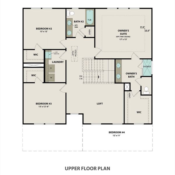 2D floor plan layout for the The Willow C by Davidson Homes LLC in Woods Crossing, Gallatin, TN (Image 3).
