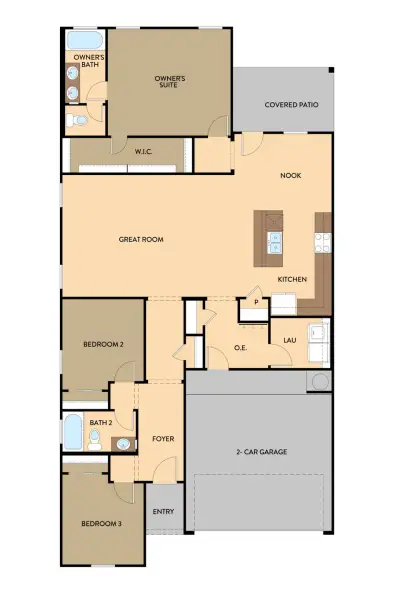 2D floor plan layout for the Poppy by View Homes in Paseo del Este, El Paso, TX (Image 3).