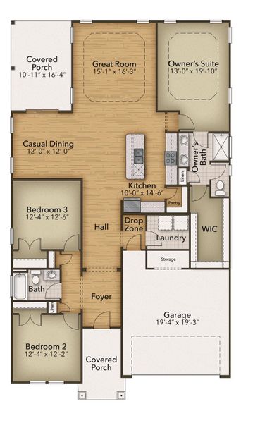 2D floor plan layout for the The Shorebreak by Chesapeake Homes in Traditions at Carolina Forest, Myrtle Beach, SC (Image 5).