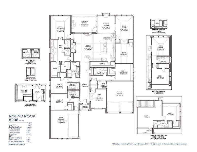 2D floor plan layout for the RoundRock - SH 6236 by Shaddock Homes in Hilltop Ranch, Leander, TX (Image 4).