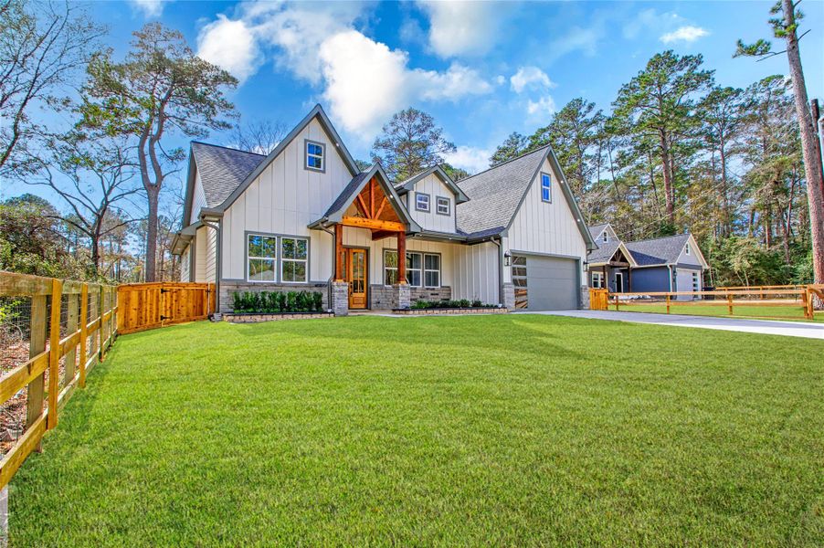 Front exterior of a new home in , Plantersville, TX, highlighting curb appeal (Image 1). Front exterior of a new home in , Plantersville, TX, highlighting curb appeal (Image 1).