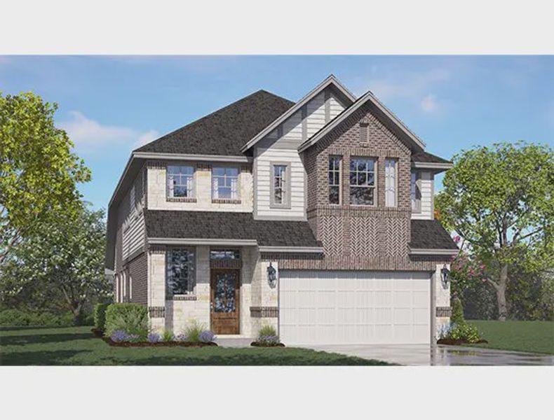 Front exterior of a new home in The Woodlands Hills, Willis, TX, highlighting curb appeal (Image 14).