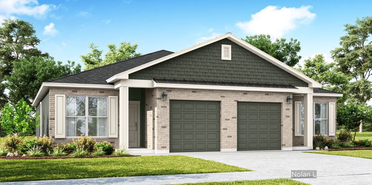 Front exterior of a new home in The Preserve at Thousand Oaks Duplexes, Killeen, TX, highlighting curb appeal (Image 1). Front exterior of a new home in The Preserve at Thousand Oaks Duplexes, Killeen, TX, highlighting curb appeal (Image 1).