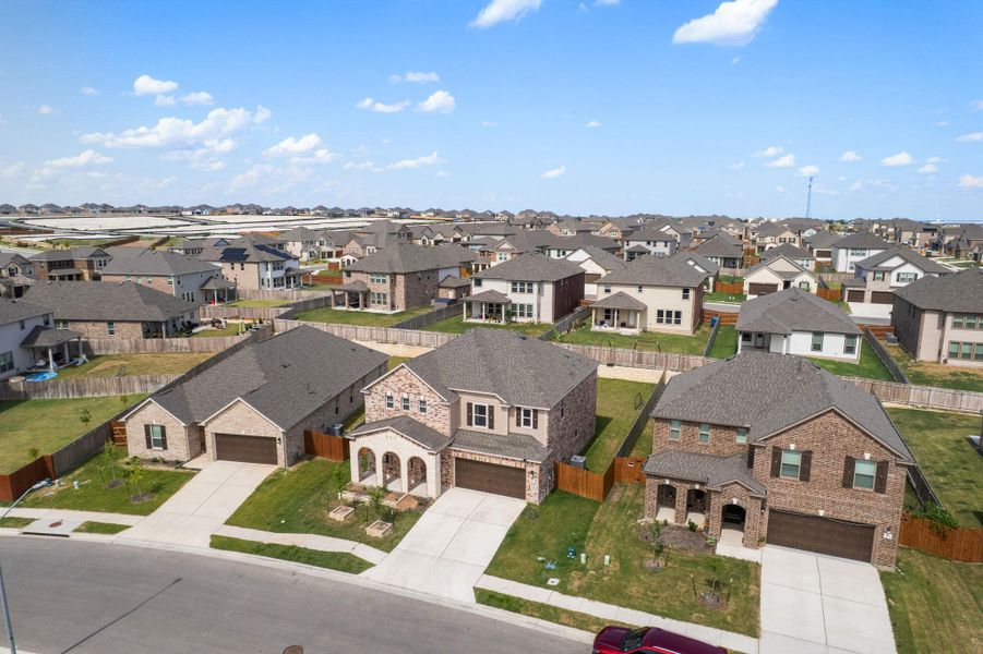Aerial perspective of suburban area Aerial perspective of suburban area