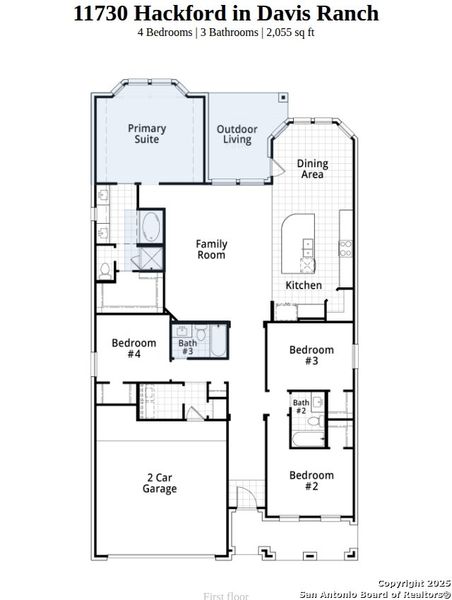 2D floor plan layout of this home in Davis Ranch: 50ft. lots, San Antonio, TX (Image 2).