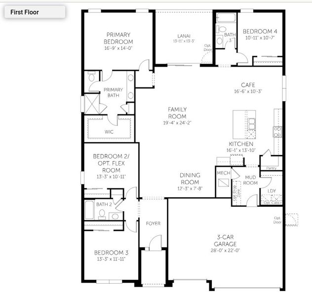 2D floor plan layout for the Avalon - Single Family Homes by Dream Finders Homes in Brystol North at Wylder, Port St. Lucie, FL (Image 3).