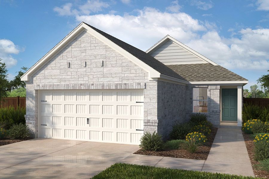 Representative exterior photo of a completed home built from the 1243 by KB Home in Elevon, Lavon, TX (Image 5). Representative exterior photo of a completed home built from the 1243 by KB Home in Elevon, Lavon, TX (Image 5).