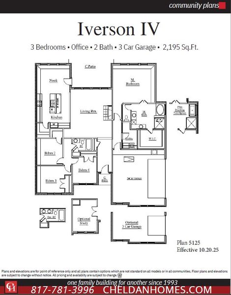 2D floor plan layout for the Iverson IV by Cheldan Homes in Arbor Oaks, Boyd, TX (Image 5).