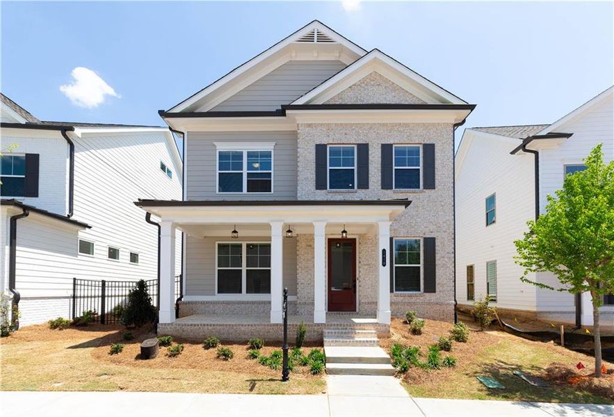 Front exterior of a new home in Waterside Single Family, Peachtree Corners, GA, highlighting curb appeal (Image 24).
