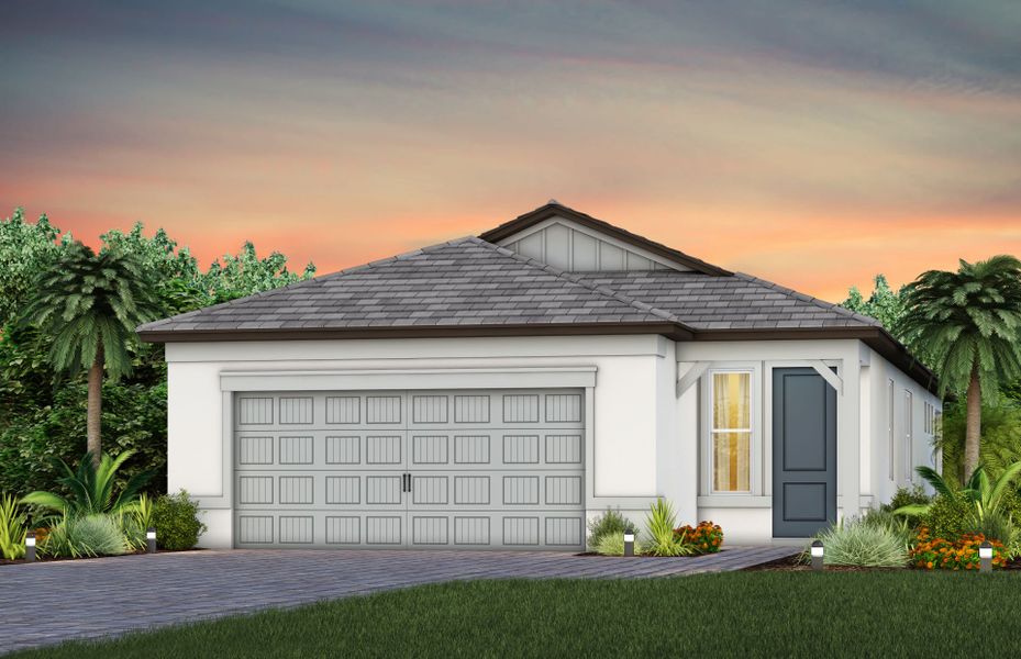 Representative exterior photo of a completed home built from the Hallmark by Del Webb in Del Webb Explore North River Ranch, Parrish, FL (Image 2). Representative exterior photo of a completed home built from the Hallmark by Del Webb in Del Webb Explore North River Ranch, Parrish, FL (Image 2).