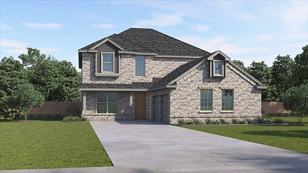 Representative exterior photo of a completed home built from the Leander by D.R. Horton in Peachtree Meadows, Rockwall, TX (Image 2). Representative exterior photo of a completed home built from the Leander by D.R. Horton in Peachtree Meadows, Rockwall, TX (Image 2).