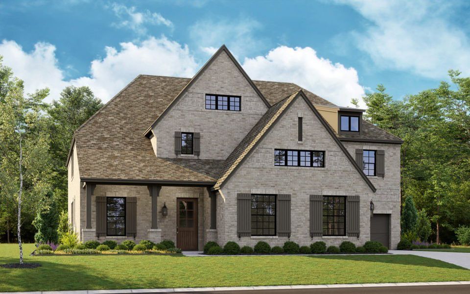 Representative exterior photo of a completed home built from the Plan 6032 by Tradition Homes in StarView – 74′, Prosper, TX (Image 2). Representative exterior photo of a completed home built from the Plan 6032 by Tradition Homes in StarView – 74′, Prosper, TX (Image 2).