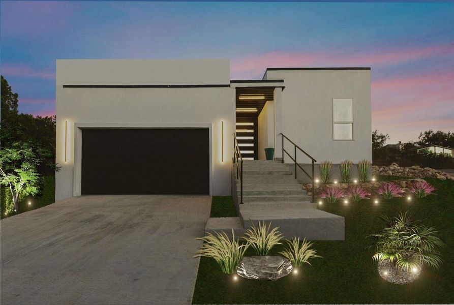 Rendering of home with landscaping added.