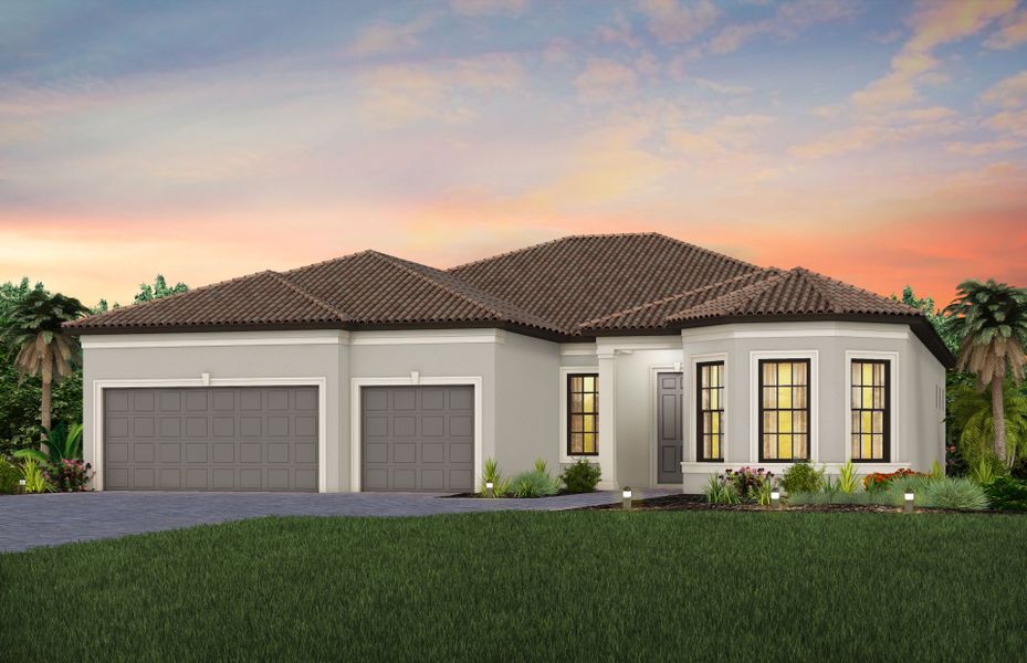 Front exterior of a new home in Talon Preserve on Palmer Ranch, Nokomis, FL, highlighting curb appeal (Image 21).