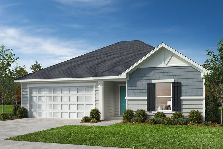 Representative exterior photo of a completed home built from the 1445 by KB Home in Freeman Farms, Youngsville, NC (Image 7).