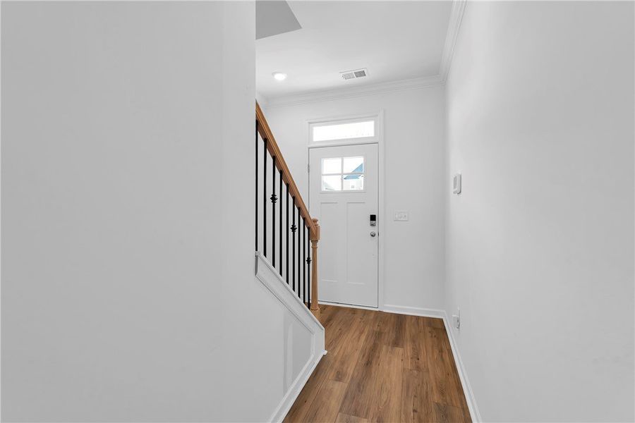 This entry provides access to upper levels, featur