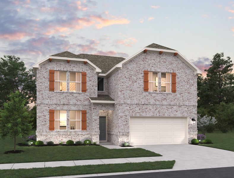 Representative exterior photo of a completed home built from the Somerville by Ashton Woods in Willow Springs, Buda, TX (Image 23).