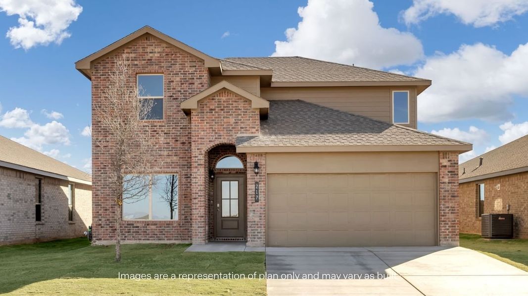 Front exterior of a new home in Viridian, Lubbock, TX, highlighting curb appeal (Image 1).