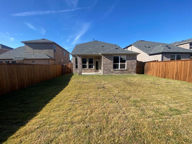 Rear view of property with a yard