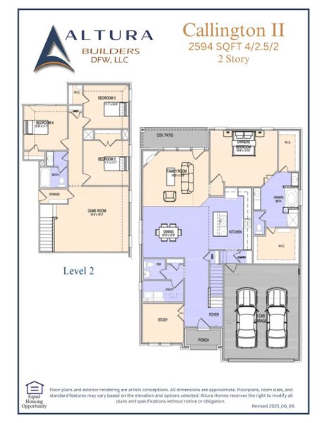 2D floor plan layout for the Callington II by Altura Homes in Forest Ridge Estates, Greenville, TX (Image 3).