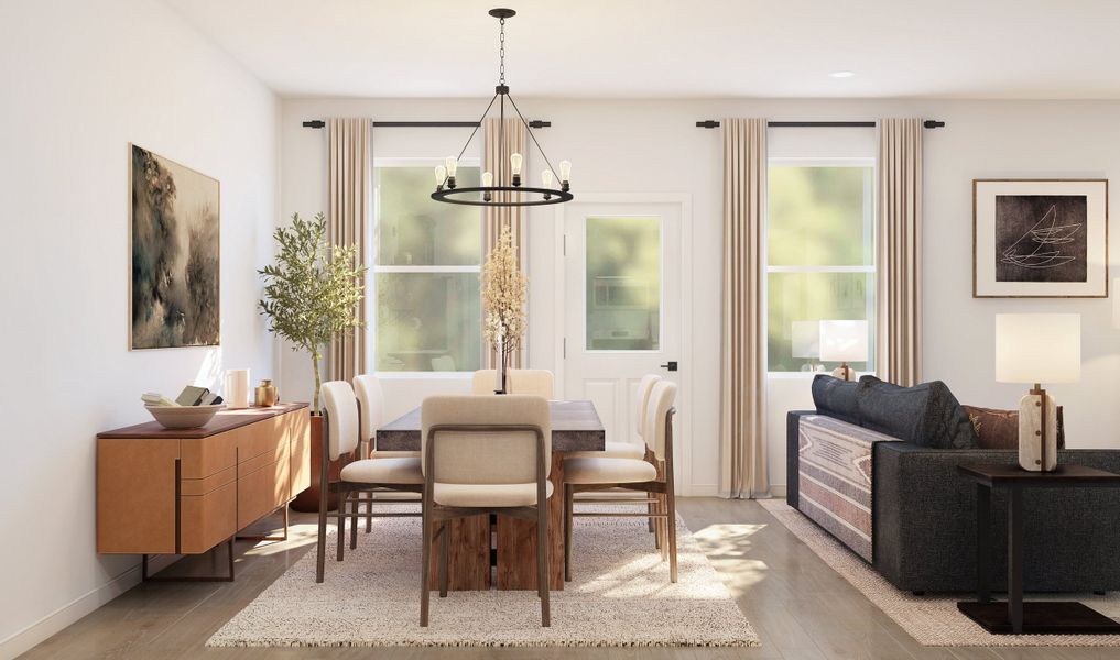 Dining area with chandelier Dining area with chandelier