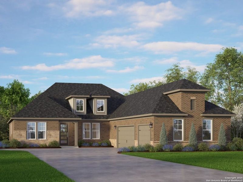 Front exterior of a new home in Potranco Oaks, Castroville, TX, highlighting curb appeal (Image 4).