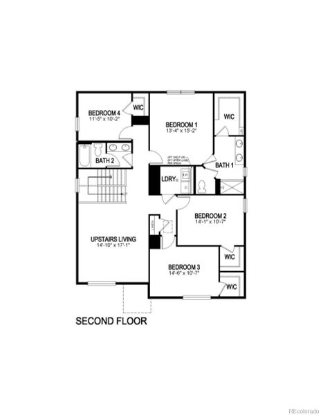 2D floor plan layout of this home in Ridge at Johnstown, Johnstown, CO (Image 3).