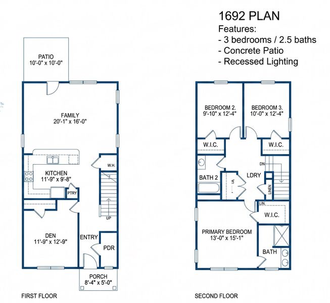 2D floor plan layout for the 1692 Townhome by Adams Homes in Parkstone Place Townhomes, Roebuck, SC (Image 2). 2D floor plan layout for the 1692 Townhome by Adams Homes in Parkstone Place Townhomes, Roebuck, SC (Image 2).