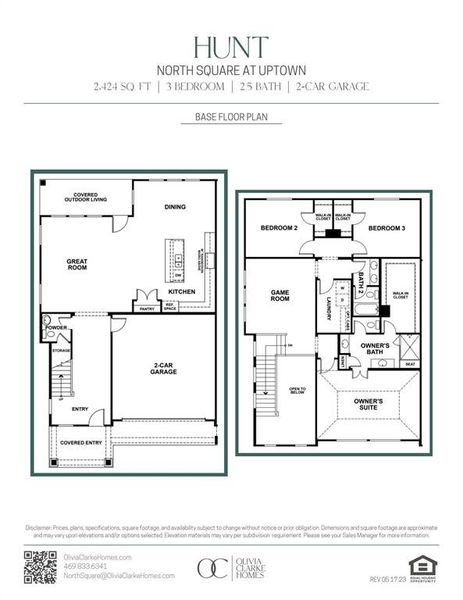 2D floor plan layout of this home in North Square at Uptown, Celina, TX (Image 3).