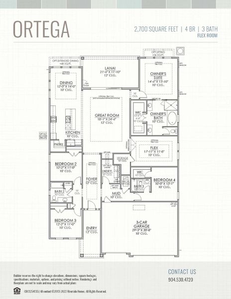 2D floor plan layout for the Ortega by Riverside Homes in Hidden Creek at SilverLeaf 80' Series, St. Augustine, FL (Image 5).