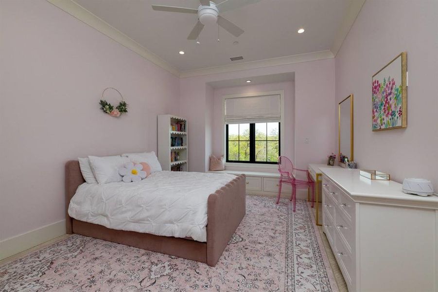 1st of 3 upstairs bedrooms each with an en-suite.  This one has an adorable window seat!