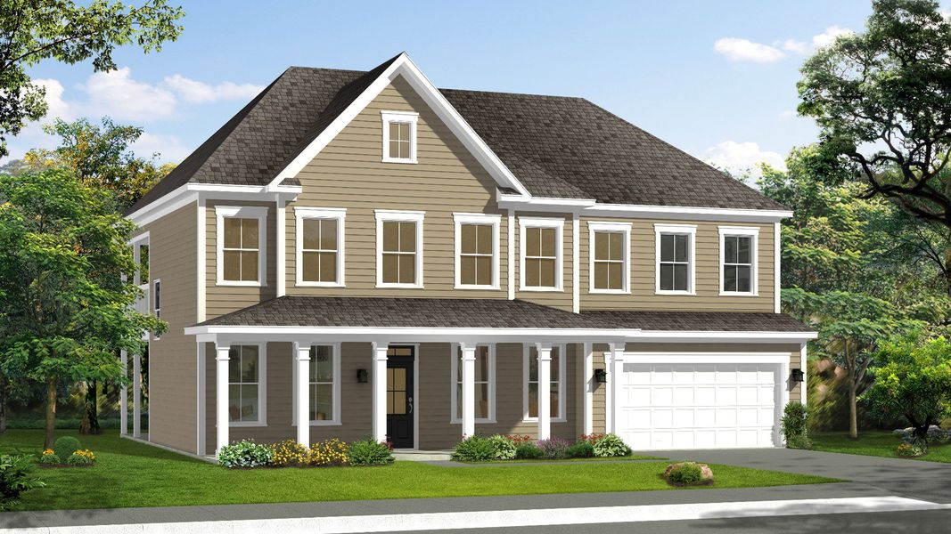 Representative exterior photo of a completed home built from the Stonefield by DRB Homes in Michaux Gardens, Belmont, NC (Image 5). Representative exterior photo of a completed home built from the Stonefield by DRB Homes in Michaux Gardens, Belmont, NC (Image 5).