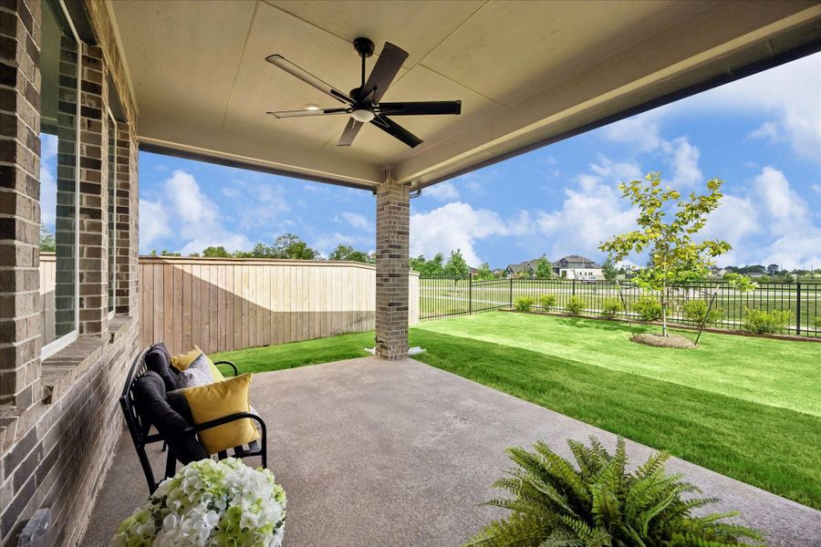 Another view of the patio and backyard from the back door.