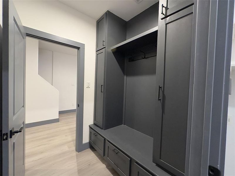 Mudroom featuring light hardwood / wood-style floors