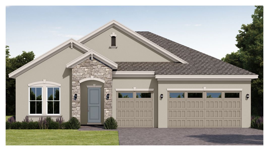Front exterior of a new home in Legends Preserve, Daytona Beach, FL, highlighting curb appeal (Image 2).