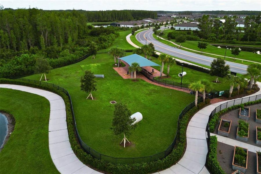 Fenced dog park for off-leash fun.