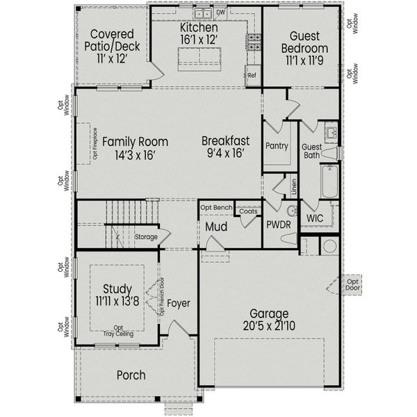 2D floor plan layout for the The Aspen B by Davidson Homes LLC in Enclave at Belmont, Belmont, NC (Image 5).