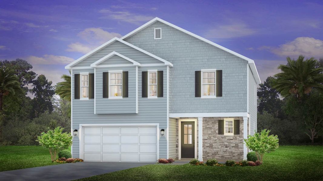 Representative exterior photo of a completed home built from the KYLE by D.R. Horton in Waterbridge, Myrtle Beach, SC (Image 1).